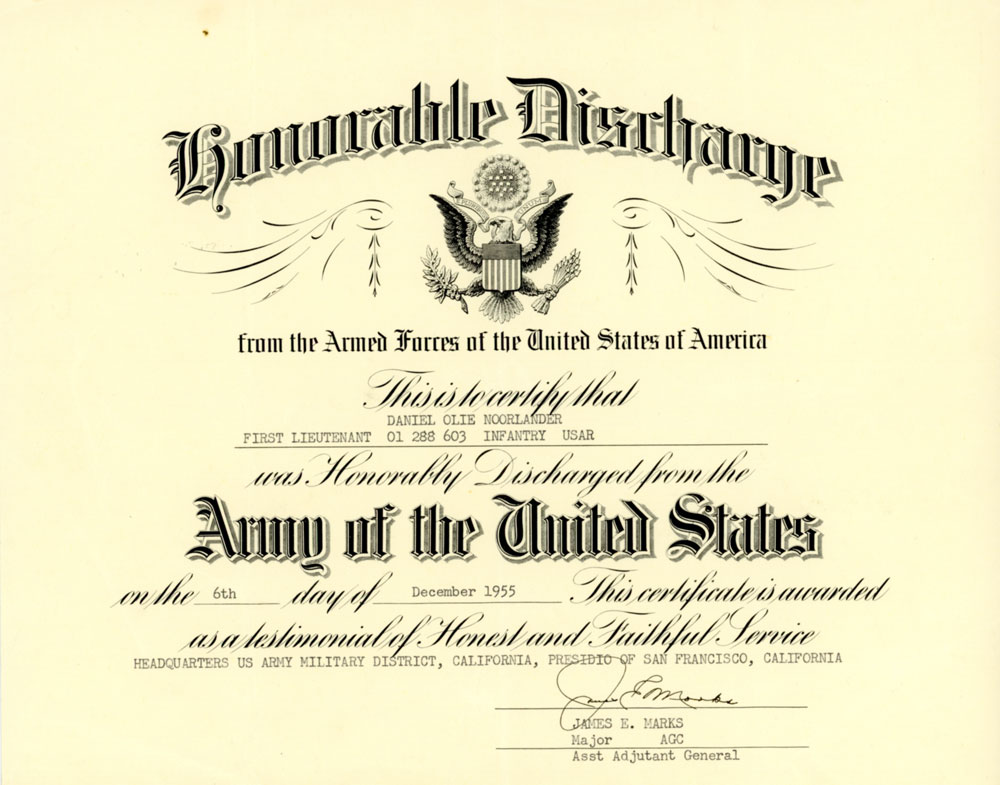 Dan Noorlaner Sr. -- Discharge Certificaate